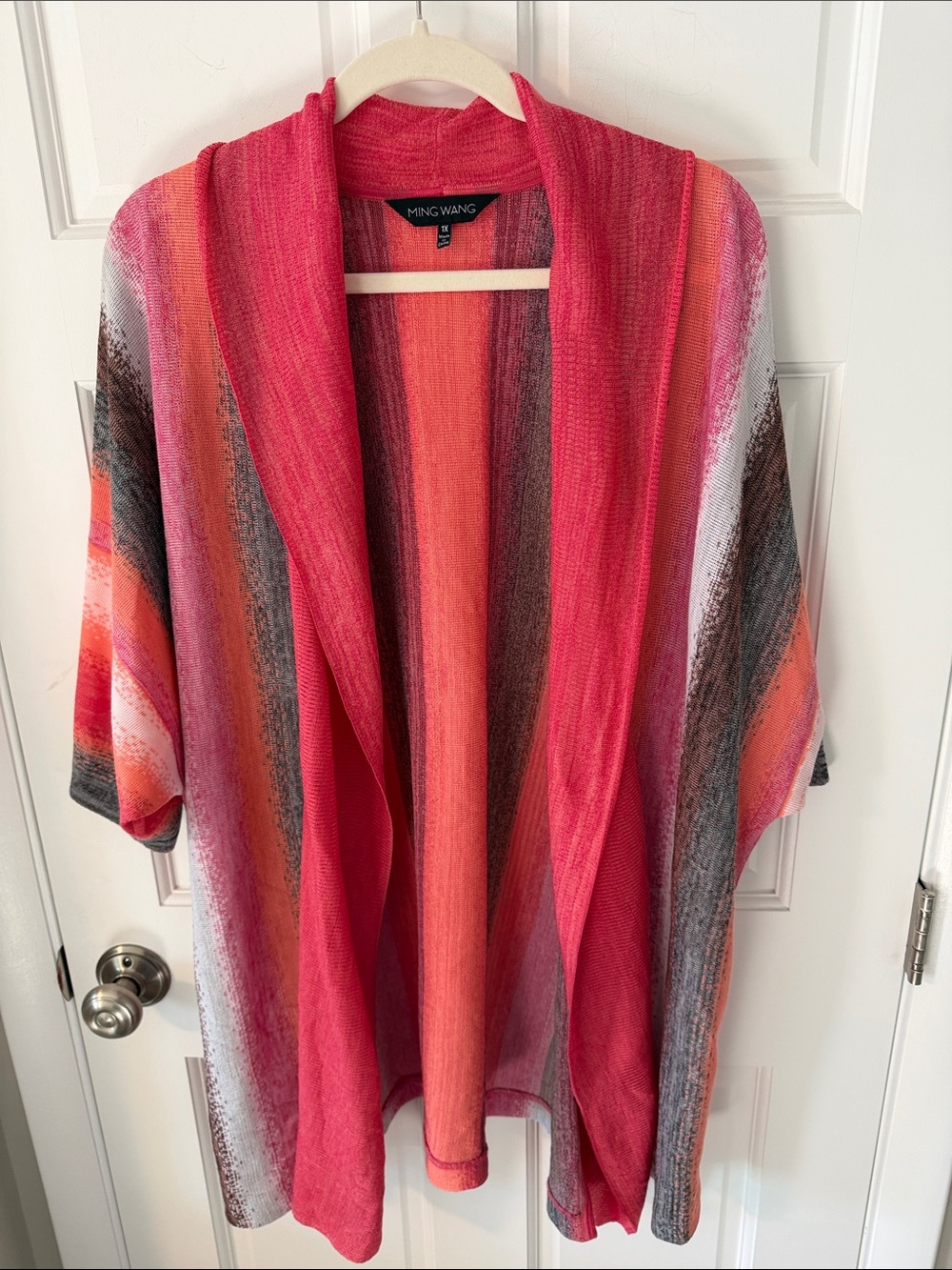 Ming Wang Heritage Fit 1X Striped Knit
Cardigan - Pink/Orange/Grey EUC